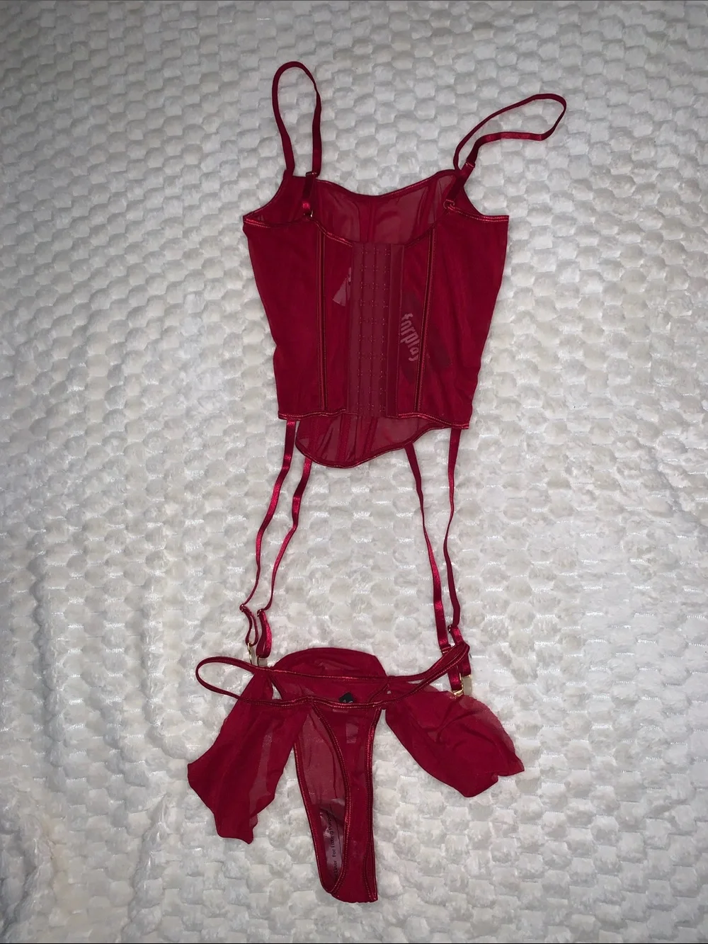Forplay Red Strappy Sheer Lingerie Set, Size XS, NWT